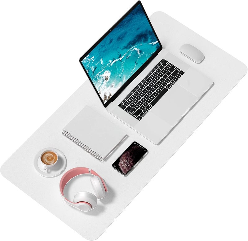 Hsurbtra Desk Pad, 35.5" x 17" PU Leather Desk Mat, XXL Extended Mouse Pad, Waterproof Desktop Blotter Protector, Non-Slip Ultra Thin Large Laptop Keyboard Writing Mat for Office Home, White - Image 2