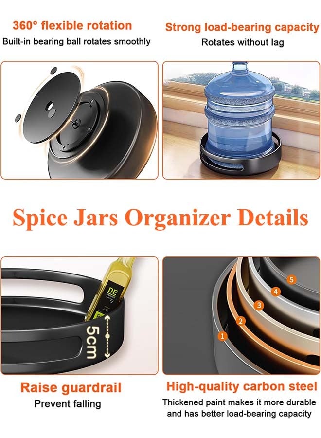 YIM-VIBEHAUS Lazy Susan Spice Container, 360° Rotating Spices Rack with Non-Slip Pad Metal Kitchen Organizer Spices for Cabinet, Kitchen, Counter, Refrigerator, Black Seasoning Organizer, 31 x 31x 5 cm Spice Organizer  - Image 5