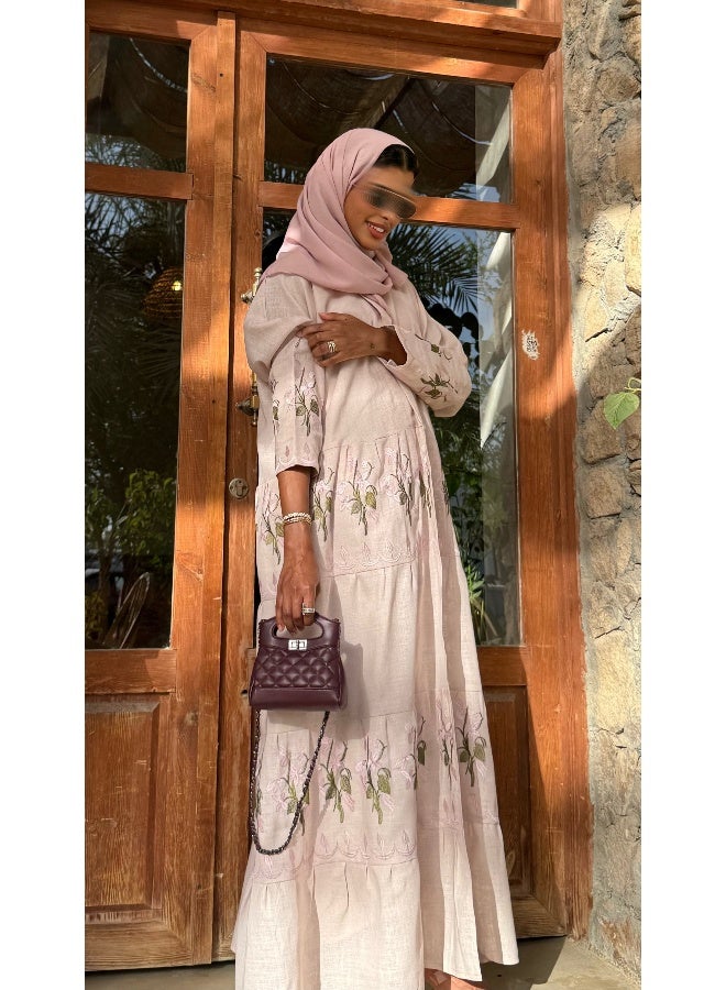 آية MW1497 عباية دبل كلوش لنن بيبي بنك - Image 1
