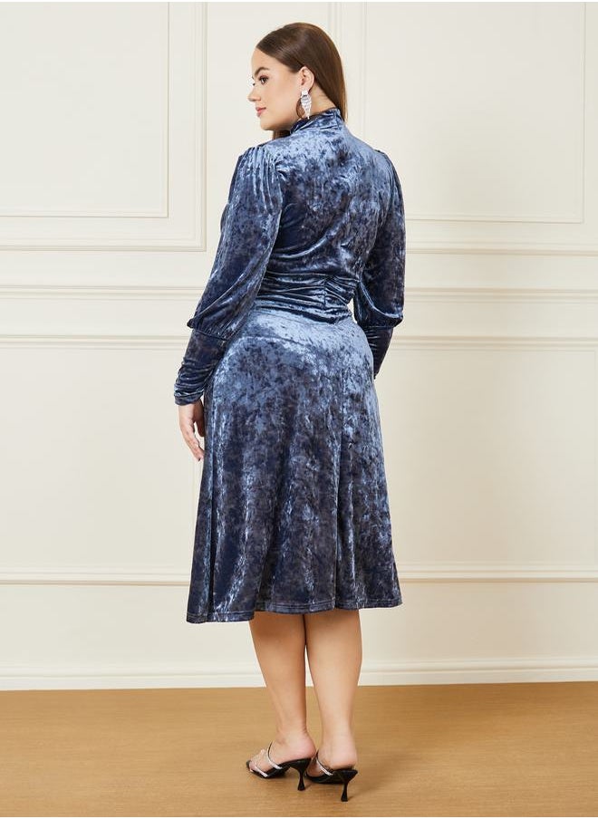 Styli - Velvet Textured Long Sleeve Midi Dress - Image 1
