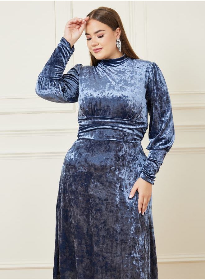 Styli - Velvet Textured Long Sleeve Midi Dress - Image 1