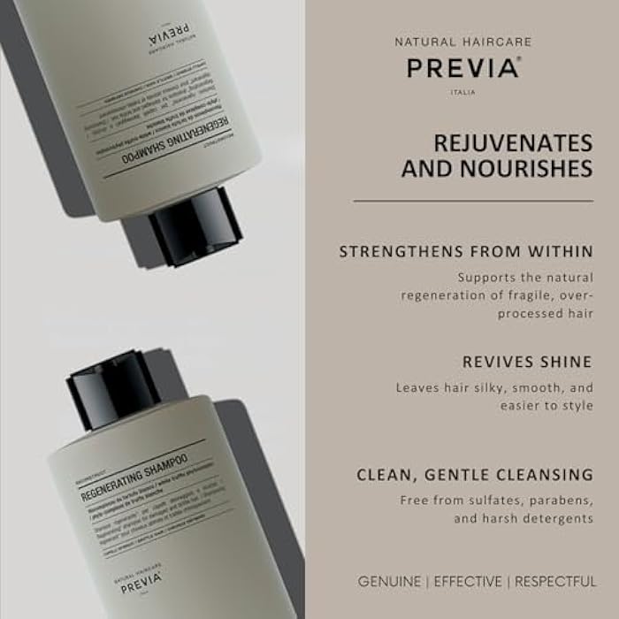 PREVIA Reconstruct Regenerating Shampoo | White Truffle & Organic Plant Extracts | Moisturizing Cleanser for Damaged, Brittle Hair | Vegan, Sulfate-Free, Eco Bio Formula | 11.5 oz - Image 4