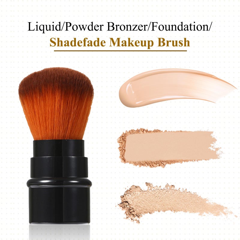 Vtrem 3 Colors Retractable Makeup Brush Travel Blush Brushes Kabuki Foundation Brush Portable Face Powder Brush Mini Makeup Brush Set with Cover, Red/Black/Brown - Image 3