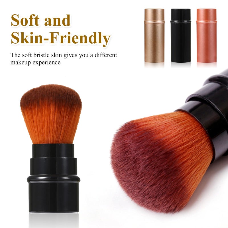 Vtrem 3 Colors Retractable Makeup Brush Travel Blush Brushes Kabuki Foundation Brush Portable Face Powder Brush Mini Makeup Brush Set with Cover, Red/Black/Brown - Image 5