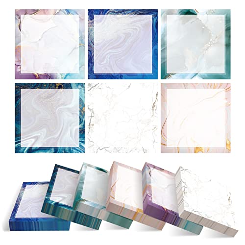 Kisdo Sticky Notes 600 Sheets 3 x 3 Inch Memo Pad, 6 Patterns Self-Stick Pads, Multiple Designs Watermark Adhesive Notepads, Easy to Post for Studying Home Office School (Marble) - Image 1
