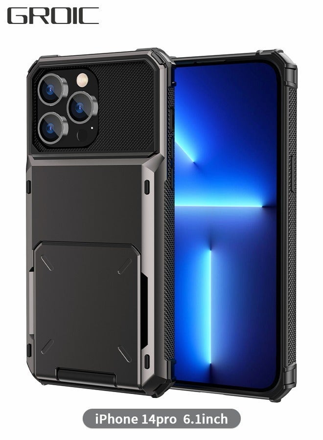 GROIC Compatible with IPhone 14PRO 6.1 Inch Case 5G Wallet Cover 5-Card ID Slot Credit Card Flip Hidden Pocket Dual Layer Hybrid TPU Bumper Armor Protective Hard Shell Back  - Image 1