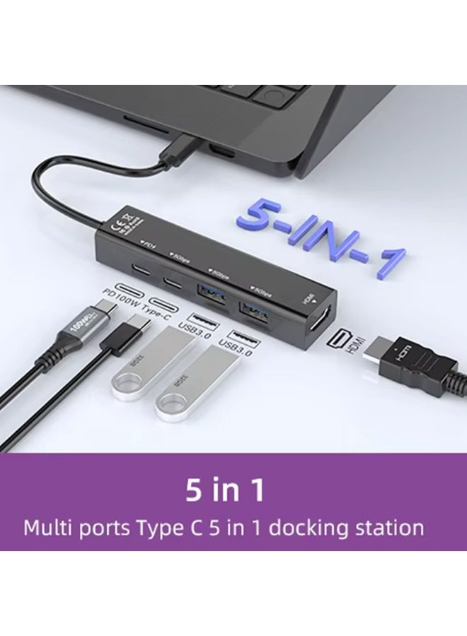 Rocketek 5-in-1 Multi Port USB C Hub Docking Station, Type-C Hub with HDMI 4K 60Hz, USB A USB C 5Gbps Data, PD 100W Fast Charging, Aluminum Portable Dock - Image 5