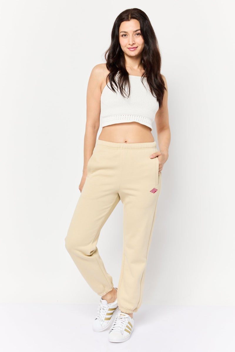 ESPRIT Women Regular Fit Brand Logo Jogger Pants, Beige - Image 2
