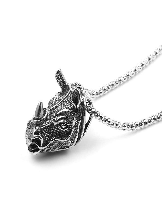 Xusamss Punk Rock Titanium steel Animal Rhino Head Pendant Necklace,24inches Link Chain - Image 5