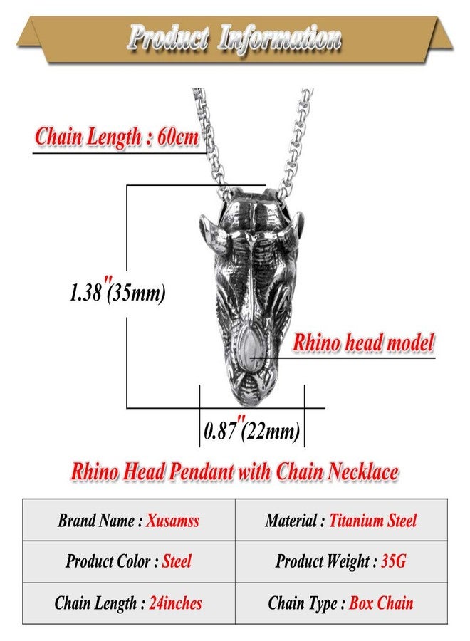 Xusamss Punk Rock Titanium steel Animal Rhino Head Pendant Necklace,24inches Link Chain - Image 2
