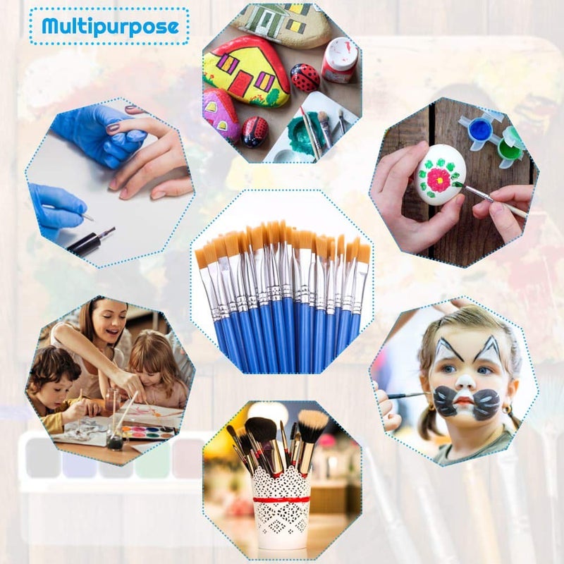 anezus 50 Pcs Flat Paint Brushes for Touch Up, Anezus Small Paint Brushes for Classroom Craft Brushes for Acrylic Watercolor Face Painting - Image 5