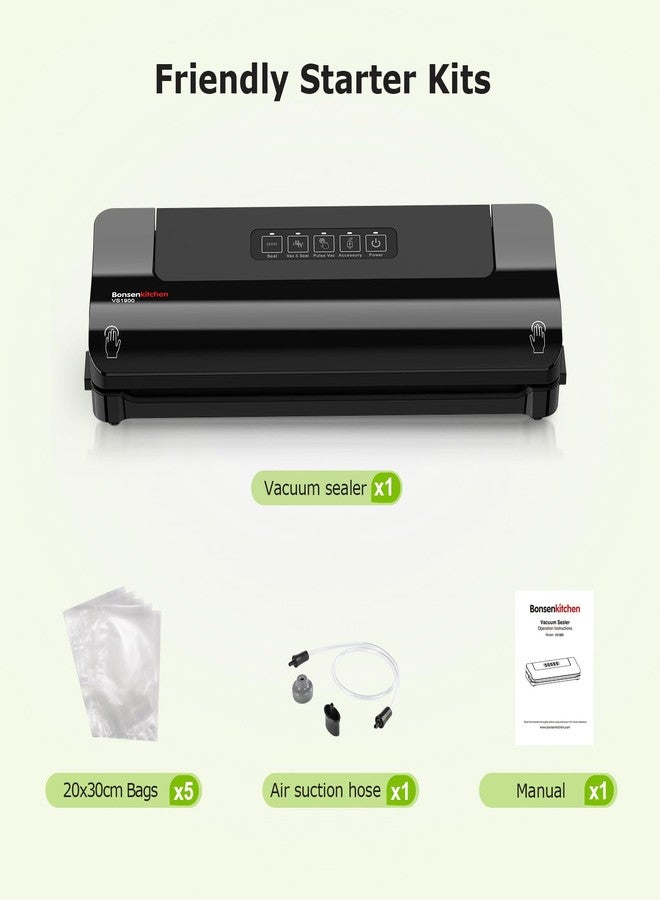 Bonsenkitchen Vacuum Sealer, Multi-Functional Food Sealer with 10 Vacuum Bags, External Vacuum System & Accessory Tube,Fast-Compact Design, Bright Black - Image 5