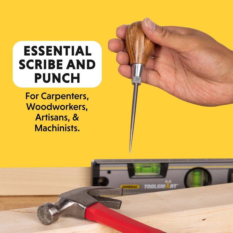 General Tools General Tools Scratch Awl Tool with Hardwood Handle - Scribe, Layout Work, & Piercing Wood - Alloy Steel Blade  - Image 2