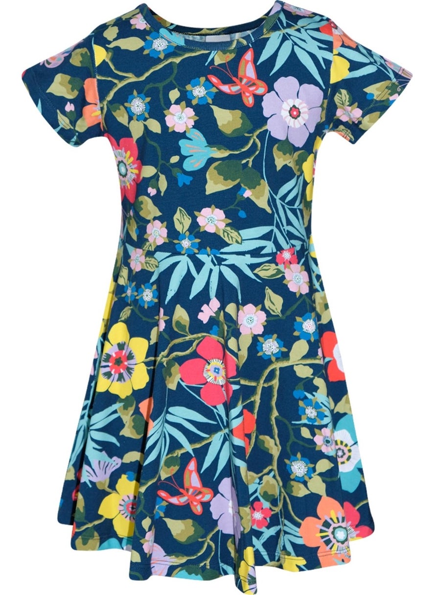Lovetti - Macro Farm House Girl's Pattern Short Sleeve Flared Skirt Dress - Image 1