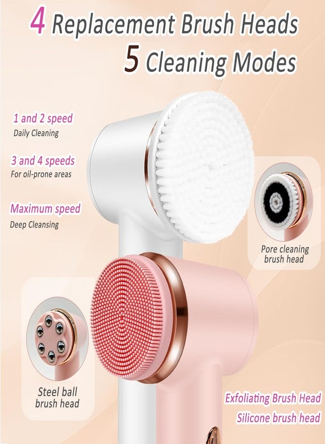 DotPet 4 in 1 Facial Cleansing Brush, Electrical Face Wash Brush with 5 Speed Adjustable, IPX6 Waterproof Portable Face Scrubber for Deep Cleansing, Exfoliating, Removing Blackhead, Massaging (White) - Image 4