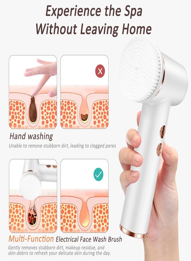 DotPet 4 in 1 Facial Cleansing Brush, Electrical Face Wash Brush with 5 Speed Adjustable, IPX6 Waterproof Portable Face Scrubber for Deep Cleansing, Exfoliating, Removing Blackhead, Massaging (White) - Image 2