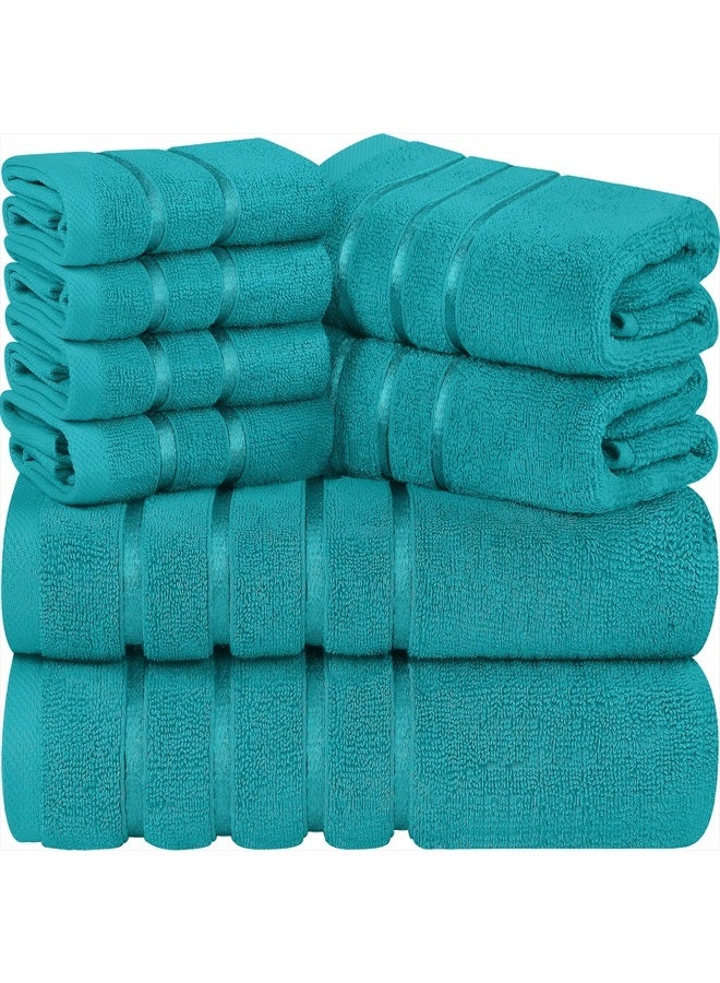 Utopia Towels 8-Piece Luxury Towel Set, 2 Bath Towels, 2 Hand Towels, and 4 Wash Cloths, 600 GSM 100% Ring Spun Cotton Highly Absorbent Viscose Stripe Towels Ideal for Everyday use (Turquoise) - Image 1