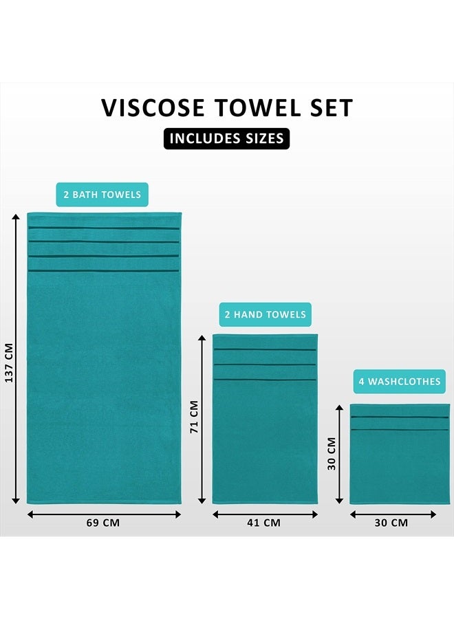 Utopia Towels 8-Piece Luxury Towel Set, 2 Bath Towels, 2 Hand Towels, and 4 Wash Cloths, 600 GSM 100% Ring Spun Cotton Highly Absorbent Viscose Stripe Towels Ideal for Everyday use (Turquoise) - Image 2
