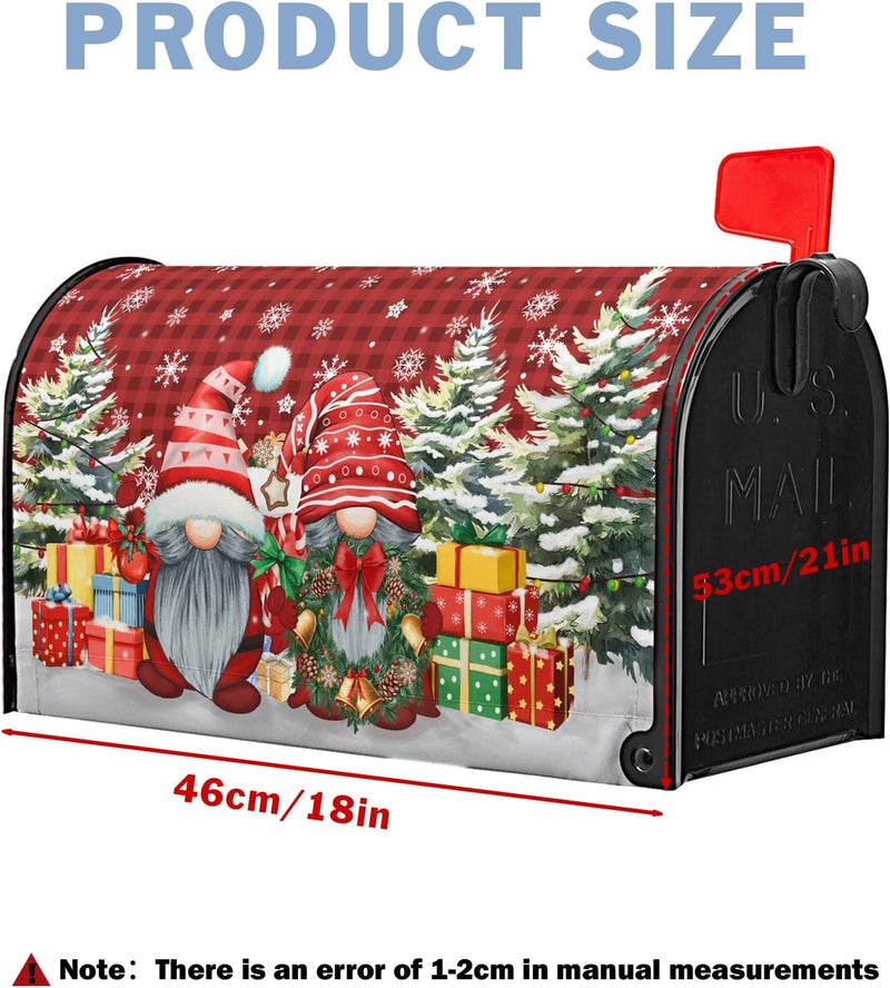 Farg Christmas Winter Gnomes Mailbox Covers Magnetic Buffalo Plaid Xmas Gift Winter Tree Snowflake Mailbox Cover 21" X 18" Waterproof Mail Box Covers Magnetic Standard Size for Yard Home Decor - Image 4