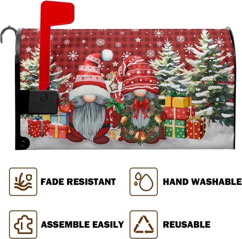 Farg Christmas Winter Gnomes Mailbox Covers Magnetic Buffalo Plaid Xmas Gift Winter Tree Snowflake Mailbox Cover 21" X 18" Waterproof Mail Box Covers Magnetic Standard Size for Yard Home Decor - Image 5