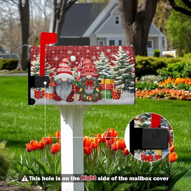 Farg Christmas Winter Gnomes Mailbox Covers Magnetic Buffalo Plaid Xmas Gift Winter Tree Snowflake Mailbox Cover 21" X 18" Waterproof Mail Box Covers Magnetic Standard Size for Yard Home Decor - Image 2