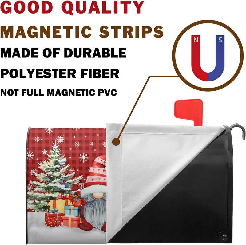 Farg Christmas Winter Gnomes Mailbox Covers Magnetic Buffalo Plaid Xmas Gift Winter Tree Snowflake Mailbox Cover 21" X 18" Waterproof Mail Box Covers Magnetic Standard Size for Yard Home Decor - Image 3