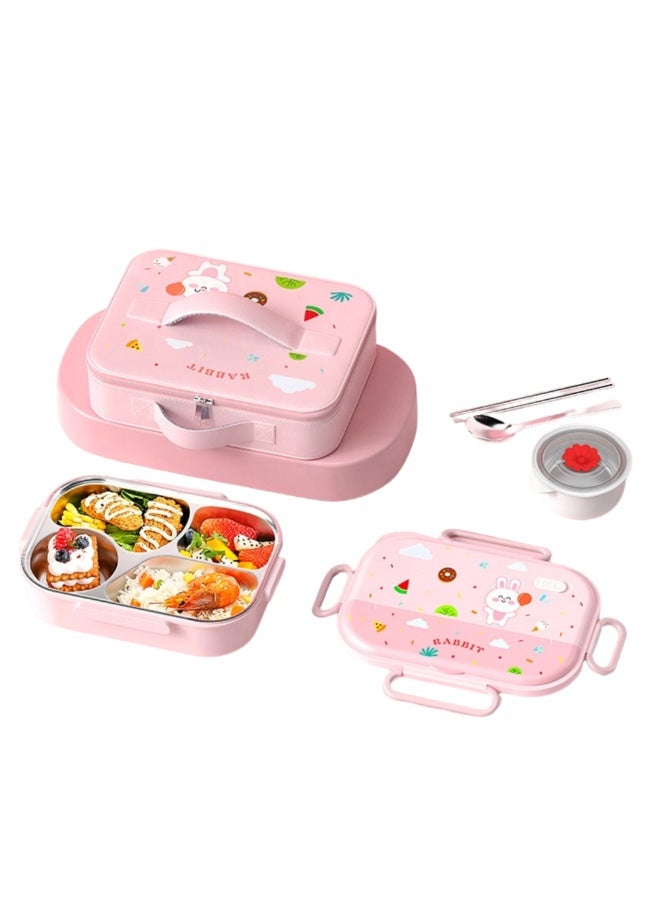 Twisoo Kids Bento Lunch Box with Insulated Carry Bag – Cute Printed Leakproof Lunch Box for School,  Food Container with Spoon & Sauce Bowl - Image 1