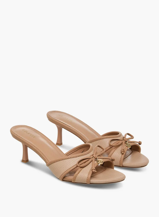 سيليست Women's Bow Detail Slip-On Sandals with Flared Heels