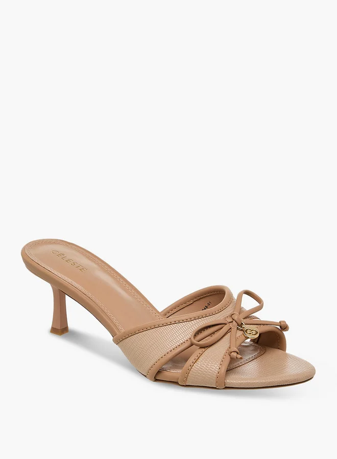 سيليست Women's Bow Detail Slip-On Sandals with Flared Heels