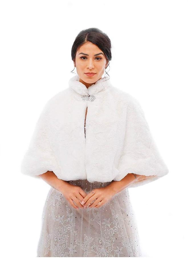 Yalice Yalice Women's Wedding Faux Fur Shawl and Wrap Bridal Fur Stole Cloak Cape Fur Scarf for Bride and Bridesmaids (White)  - Image 2