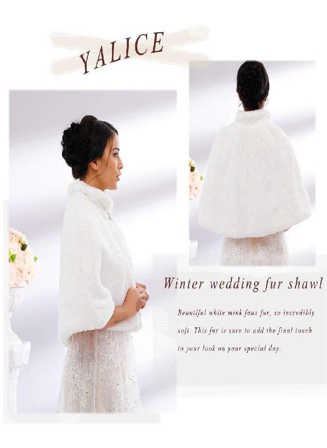 Yalice Yalice Women's Wedding Faux Fur Shawl and Wrap Bridal Fur Stole Cloak Cape Fur Scarf for Bride and Bridesmaids (White)  - Image 1