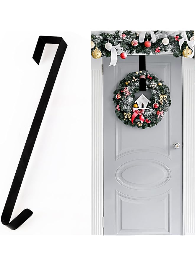 PROMASS promass 1 Pack Front Door Wreath Hanger Hook,15" Metal Over The Door Hook for Christmas and Party Decoration, Hanging Clothing,Wreaths ect(Black)  - Image 1