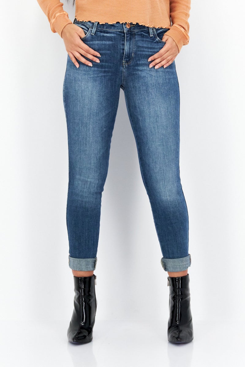 GUESS جينز دنيم ضيق للنساء بخصر متوسط قابل للتمدد، أزرق - Image 1