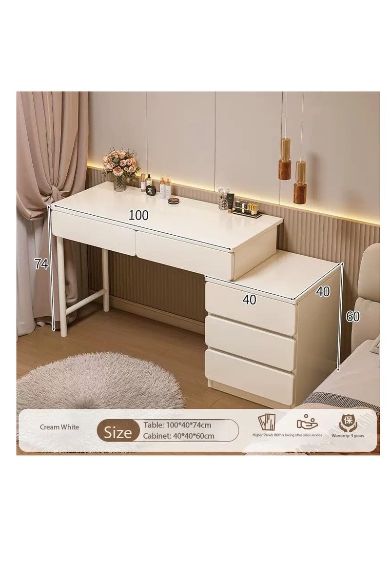 كريم بيضاء غرفة النوم طاولة الغرور، طاولة المكياج مع 5 درجات قابلة للتبادل، قابل للتعديل حجم مكتب الملابس لغرفة النوم للبنات - متعددة الوظائف كطاولة جنب السرير، مكتب الدراسة وجدول التعلم، 100 * 40 * 60 سم (SZY100) - Image 2