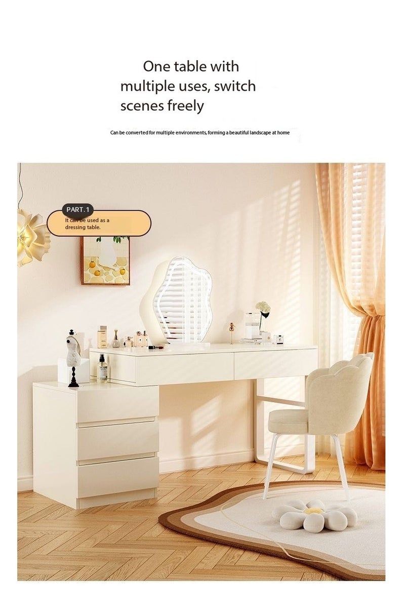 كريم بيضاء غرفة النوم طاولة الغرور، طاولة المكياج مع 5 درجات قابلة للتبادل، قابل للتعديل حجم مكتب الملابس لغرفة النوم للبنات - متعددة الوظائف كطاولة جنب السرير، مكتب الدراسة وجدول التعلم، 100 * 40 * 60 سم (SZY100) - Image 3
