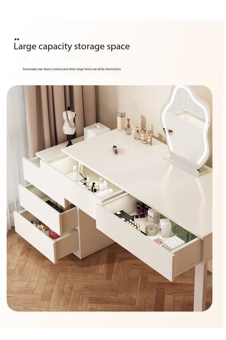 كريم بيضاء غرفة النوم طاولة الغرور، طاولة المكياج مع 5 درجات قابلة للتبادل، قابل للتعديل حجم مكتب الملابس لغرفة النوم للبنات - متعددة الوظائف كطاولة جنب السرير، مكتب الدراسة وجدول التعلم، 100 * 40 * 60 سم (SZY100) - Image 5