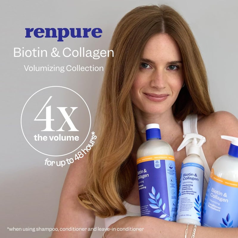 Renpure Biotin & Collagen Leave-In Conditioner Treatment, For a Fuller, Thicker Look That Shines, Biotin Hair Spray Leave In Conditioner For Fine, Thin or Limp Hair, Vitamin B7, Collagen - 8 Fl Oz - Image 2