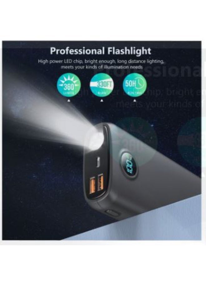 shahin mahmul bisaeat 20000 milali 'ambir, yadeam alshahn alsarie PD biquat 22.5 wat w QC 3.0, muzawad bimisbah yadawiin mudmaj satiea, washashat LED, wamunafidhi USB wamanafadh Type-C - 'aswad - Image 4