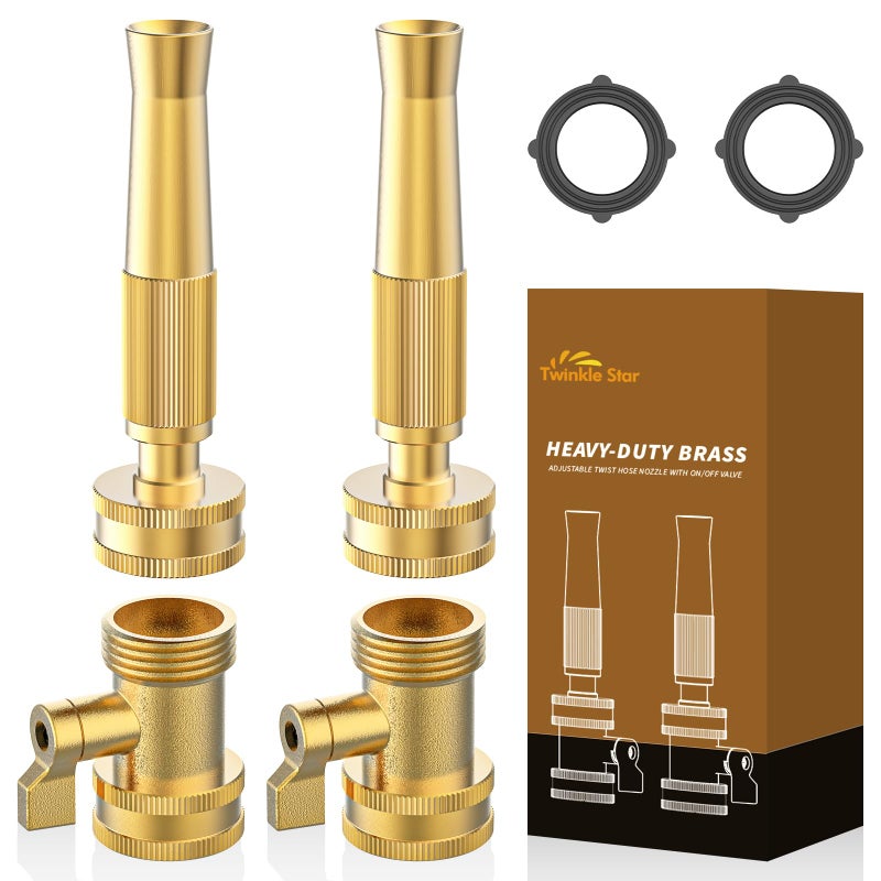 Twinkle Star HeavyDuty Brass Adjustable Twist Hose Nozzle High Pressure Hose Nozzle with OnOff Valve Leakproof Operation 34 GHT Connector 4 Pack - Image 2