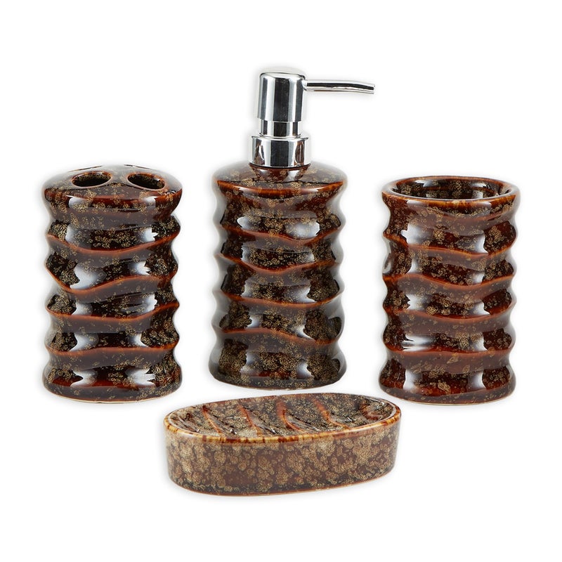 Zingz Thingz Porcelain Bath Accessory Set 287x287x7 Brown Stony 4 Piece
