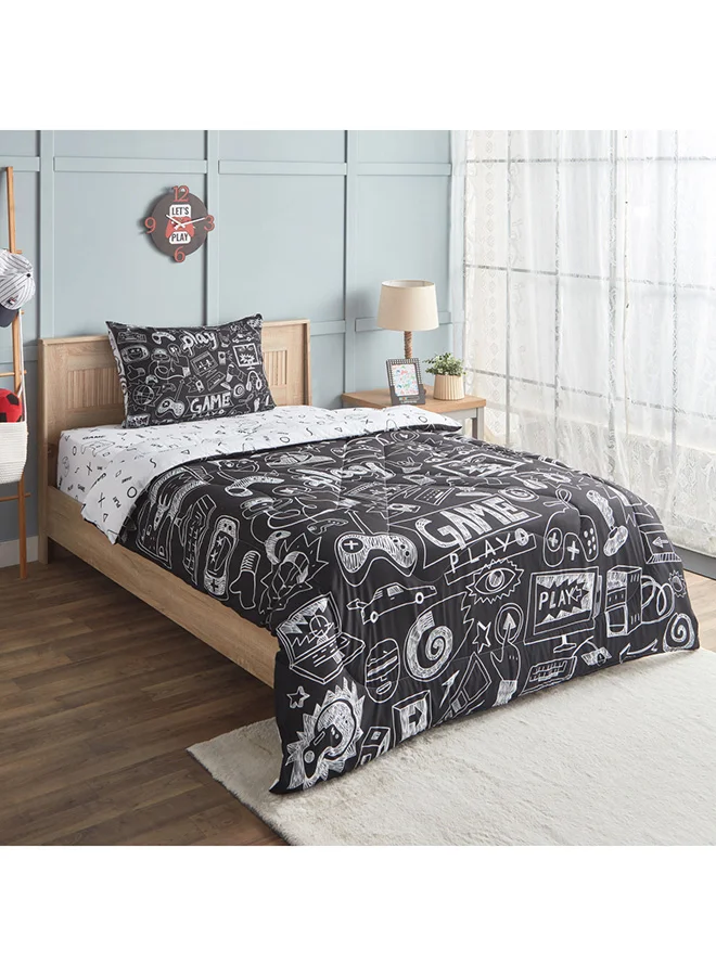 Home Box Gaming Doodle Soiree 2-Piece Microfibre Twin Comforter Set 160 x 220 cm