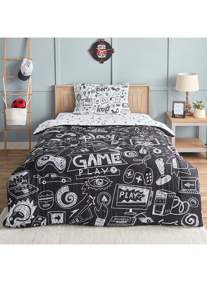 Home Box Gaming Doodle Soiree 2-Piece Microfibre Twin Comforter Set 160 x 220 cm