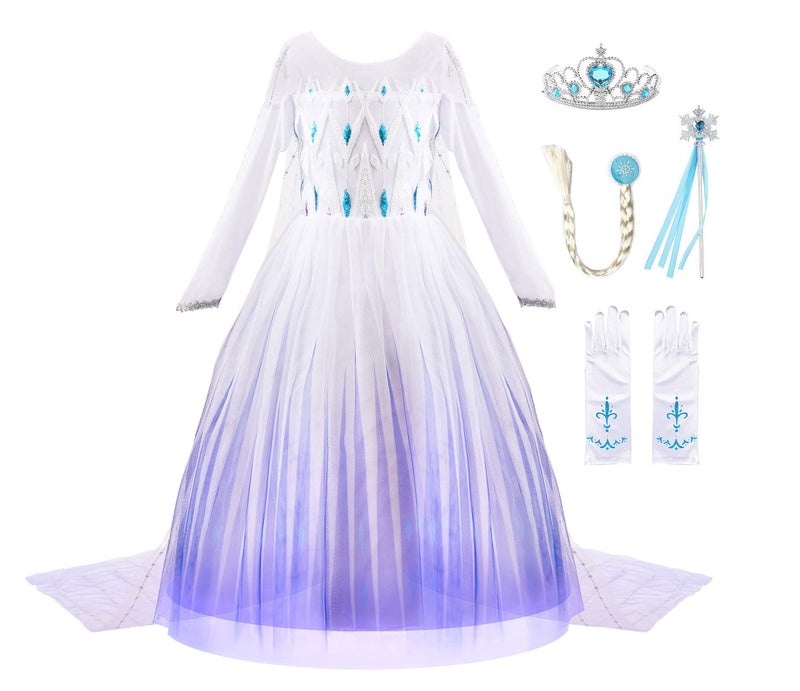 JerrisApparel Girl Princess Costume Snow Party Dress Halloween Cosplay Dress up 3T White with Accessories