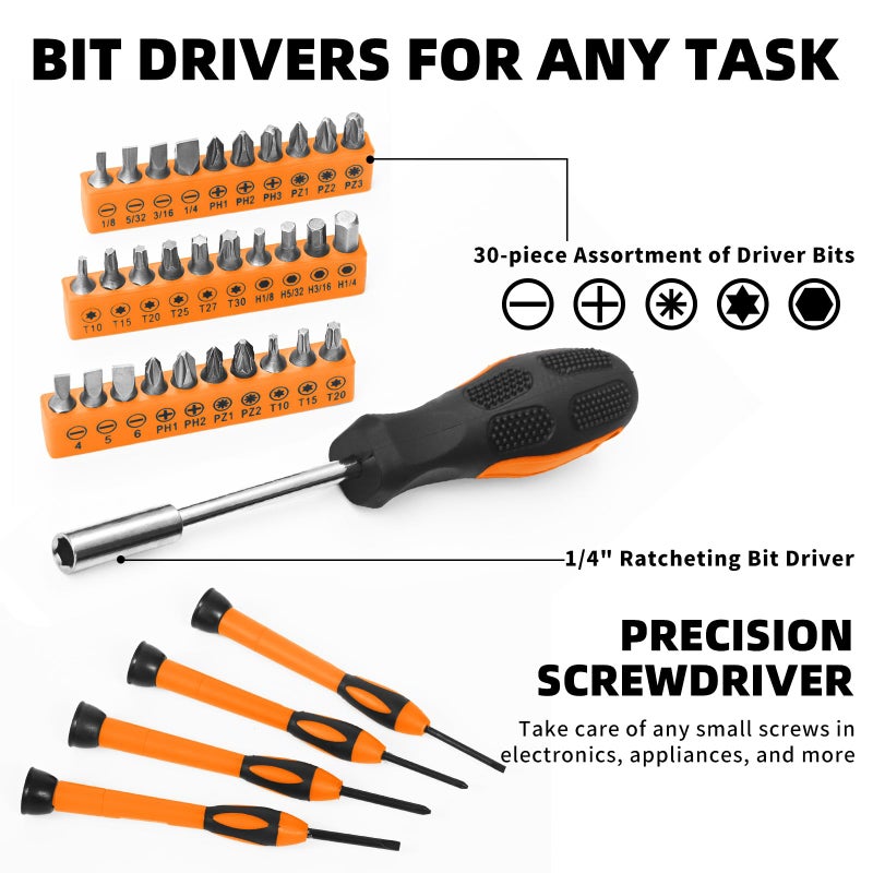 GETFOO 58-Piece Tool Kit Basic Home Repair Tool Set, General Household Hand Tool Kit,Small Tool Kit with Plastic Toolbox Mini Tool kit for Women, Office & College Repairs Orange - Image 4