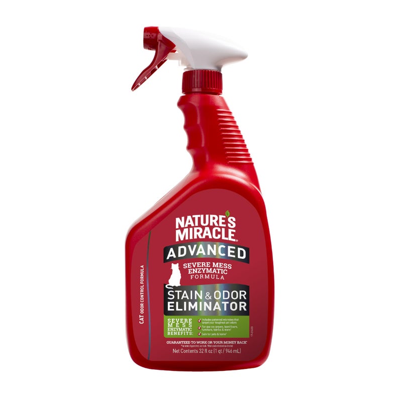 Nature's Miracle Advanced Cat Stain and Odor Eliminator Spray, Severe Mess Enzymatic Formula, 32 fl oz - Image 1