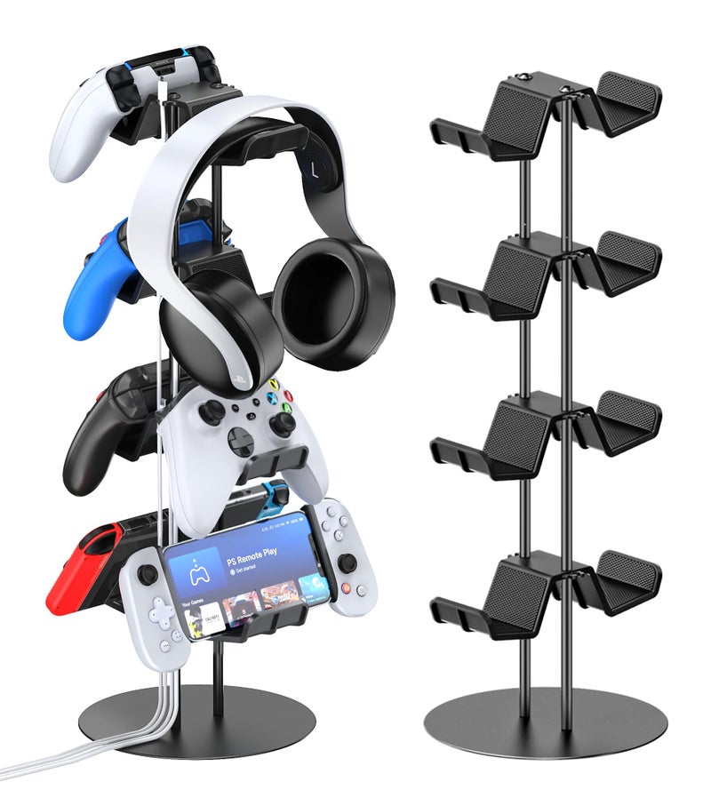 Kytok Controller Stand 4 Tiers with Cable Organizer for Desk, Universal Headphone Stand Compatible with Xbox PS5 PS4 Console Nintendo Switch, Headset Holder & Desk Mounts for 8 Packs Controller - Image 1
