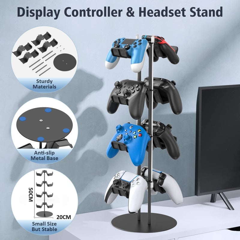 Kytok Controller Stand 4 Tiers with Cable Organizer for Desk, Universal Headphone Stand Compatible with Xbox PS5 PS4 Console Nintendo Switch, Headset Holder & Desk Mounts for 8 Packs Controller - Image 5