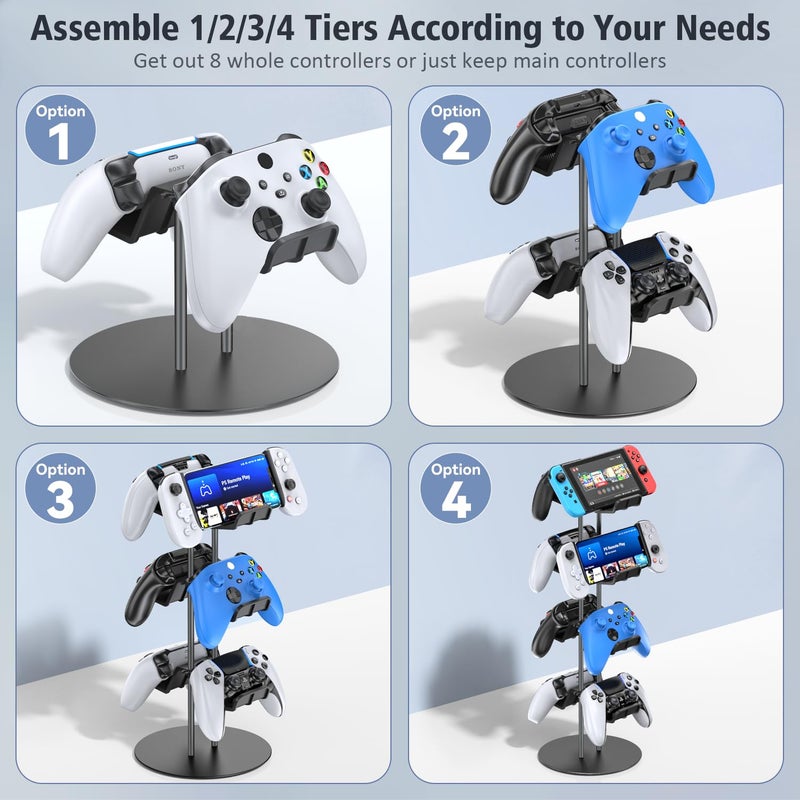 Kytok Controller Stand 4 Tiers with Cable Organizer for Desk, Universal Headphone Stand Compatible with Xbox PS5 PS4 Console Nintendo Switch, Headset Holder & Desk Mounts for 8 Packs Controller - Image 3