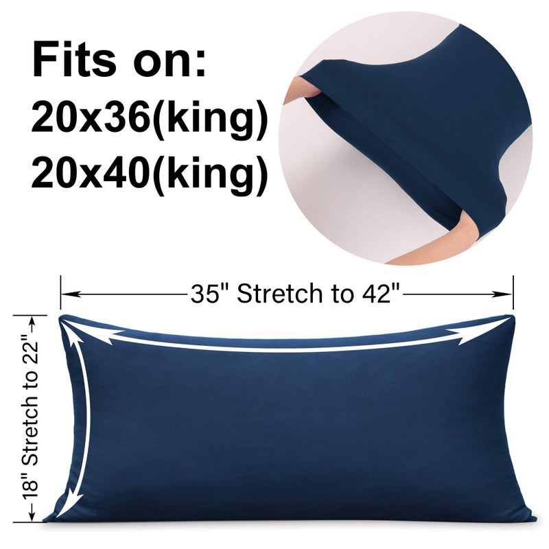 N&Y HOME 2-Pack Stretch Pillow Cases - Jersey Knit & Ultra Soft Envelope Closure Pillowcases T-Shirt Like Microfiber Blend - Suitable for 20x36/20x40 King Size Set of 2  Navy - Image 3