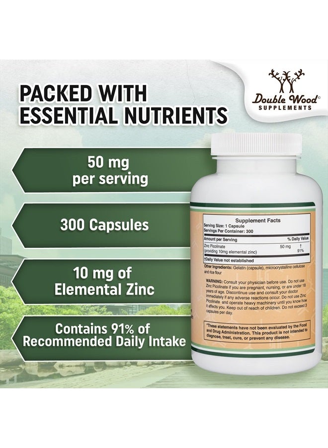 Double Wood Supplements زنك بيكولينات 50 ملغ، 300 كبسولة (دعم المناعة) خالي من الكائنات المعدلة وراثيًا، خالي من الغلوتين (إمداد لمدة 300 يوم) من دابل وود سوبليمنتس - Image 4